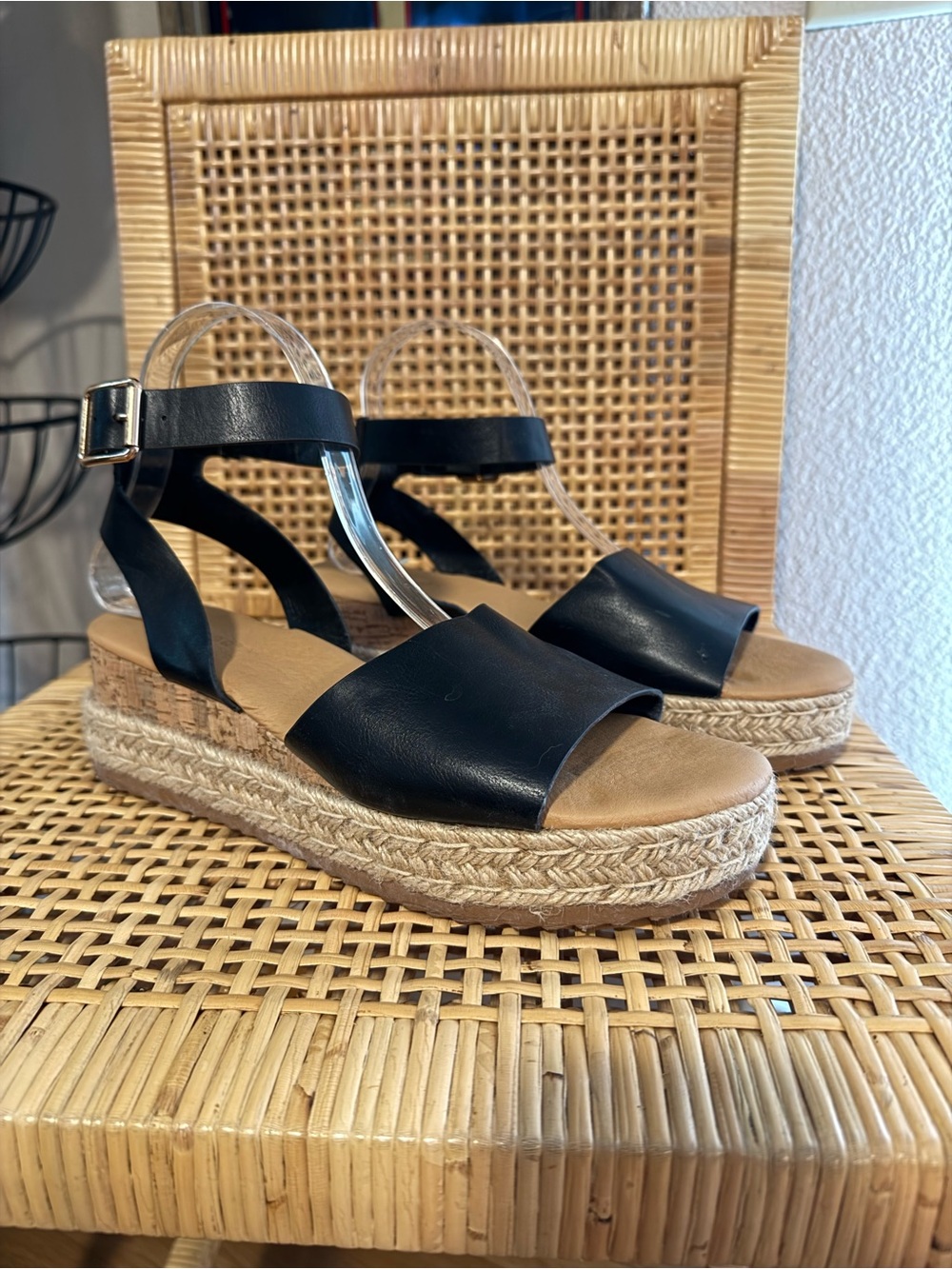 BAMBOO Black Espadrille Platform Ankle Strap Sandals